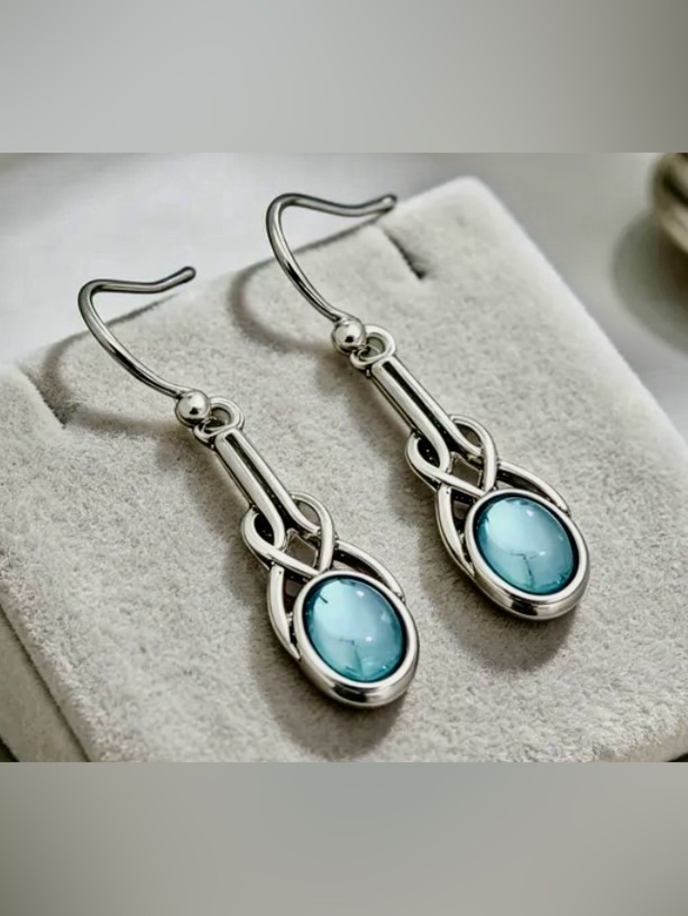 Celtic Knot Earrings Women Blue  Alloy Stainless Steel Post March Birthstone